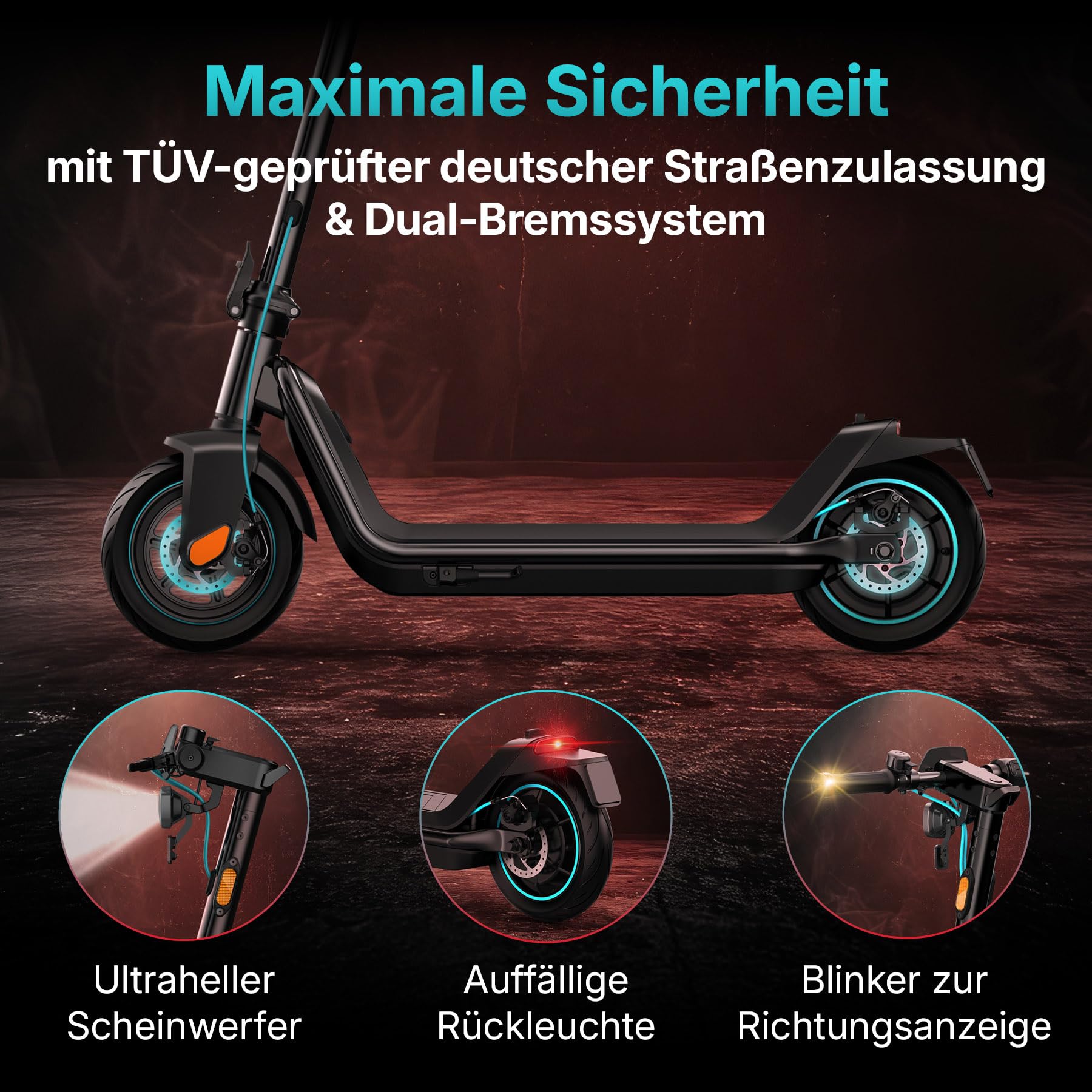 Odys Alpha X5 Pro E-Scooter mit Straßenzulassung und Blinker (20 km/h, 50 km Reichweite, 20% Steigung, 10,5'' Reifen, Display, App, klappbar) E-Roller mit Straßenzulassung Elektroscooter Elektroroller 4
