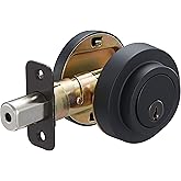 �鶹�� Basics Contemporary Round Deadbolt Door Key Lock, Single Cylinder, Matte Black, 1-Pack