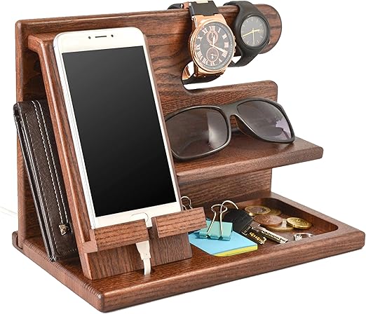 Amazon Com Wood Phone Docking Station Ash Key Holder Wallet Stand