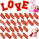 Jutom 104 Pcs Self Adhesive Chenille Letter Patches Letter Patches Chenille Stick on Embroidered Patch for Clothing Jackets Backpacks Hats(Classic,Red)