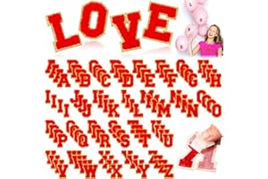 Jutom 104 Pcs Self Adhesive Chenille Letter Patches Letter Patches Chenille Stick on Embroidered Patch for Clothing Jackets Backpacks Hats(Classic,Red)