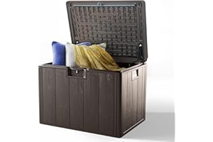 Ortus Collective 40 Gallon Resin Deck Box, Double Layer Waterproof & Outdoor Indoor Lockable Storage Box for Patio Furniture Cushions Garden Tools (Brown)