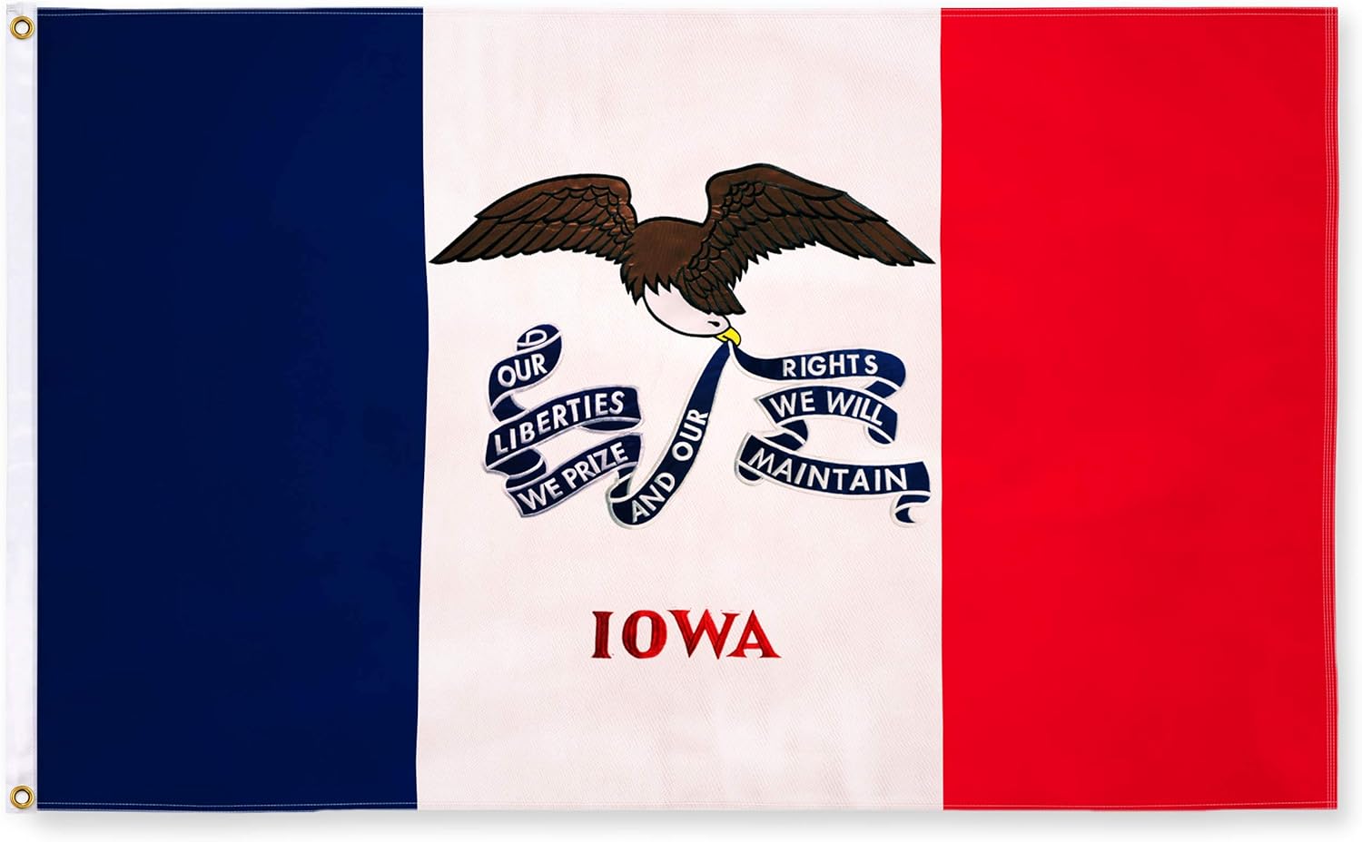 G128 - Iowa State Flag | 3x5 feet | Double Sided Embroidered 210D - Indoor/Outdoor, Brass Grommets, Heavy Duty Polyester, 3-ply