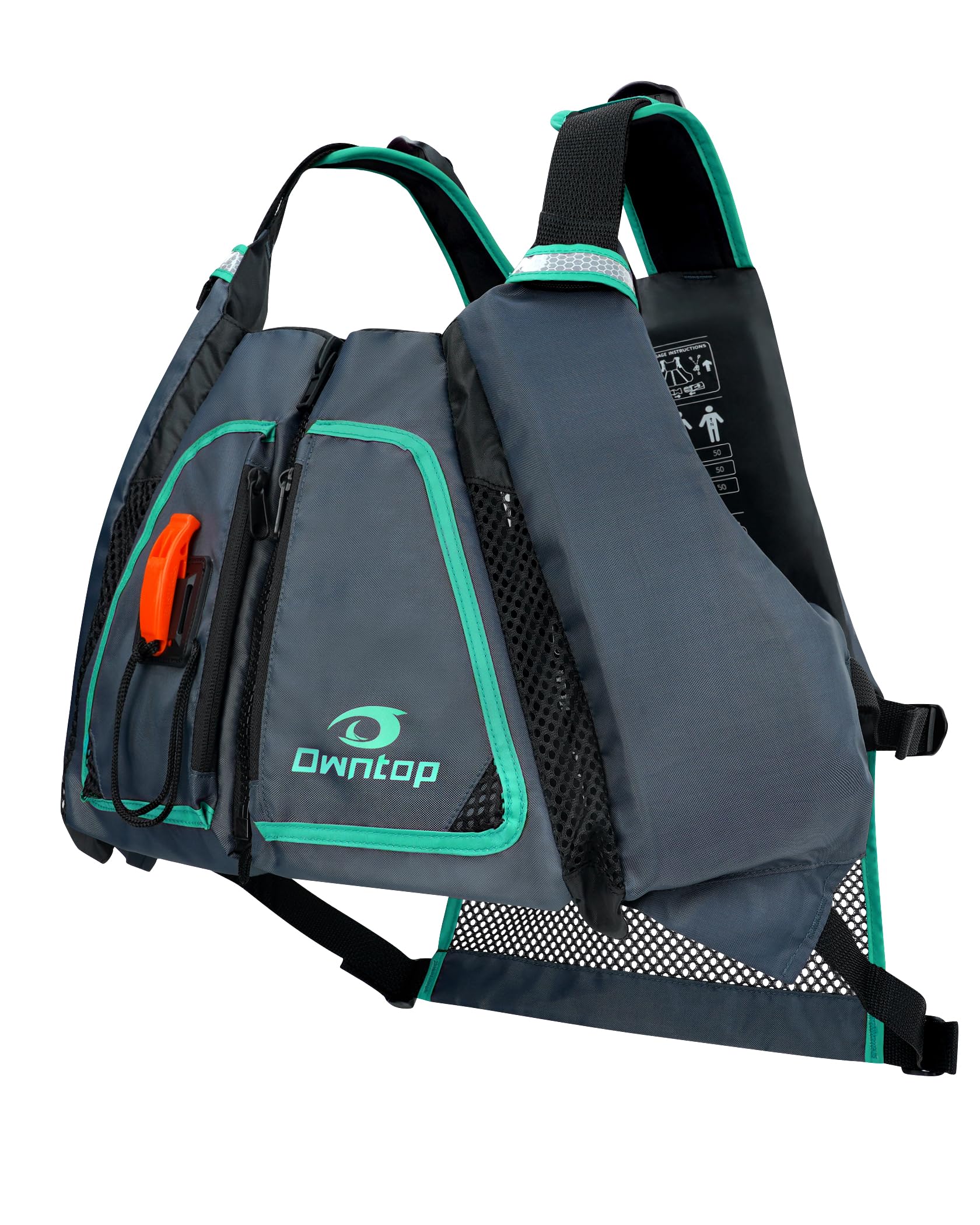 Owntop Swim Jackets Adult, Adjustable Safety Strap, Mens Womens Swim Vest Kayak, Buoyancy Float Vests for Fishing Swimming Stand-up Paddle (Gray-Green, XS/S) Image