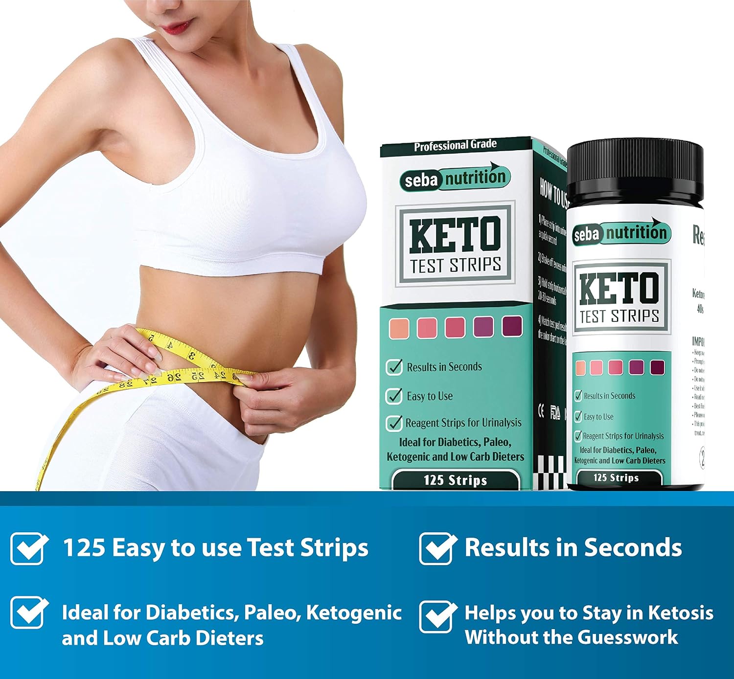 SEBA Nutrition, Keto Urine Test Strips, Urinalysis Test Sticks, Design for Ketogenic and Low Carb Diets - Image 3