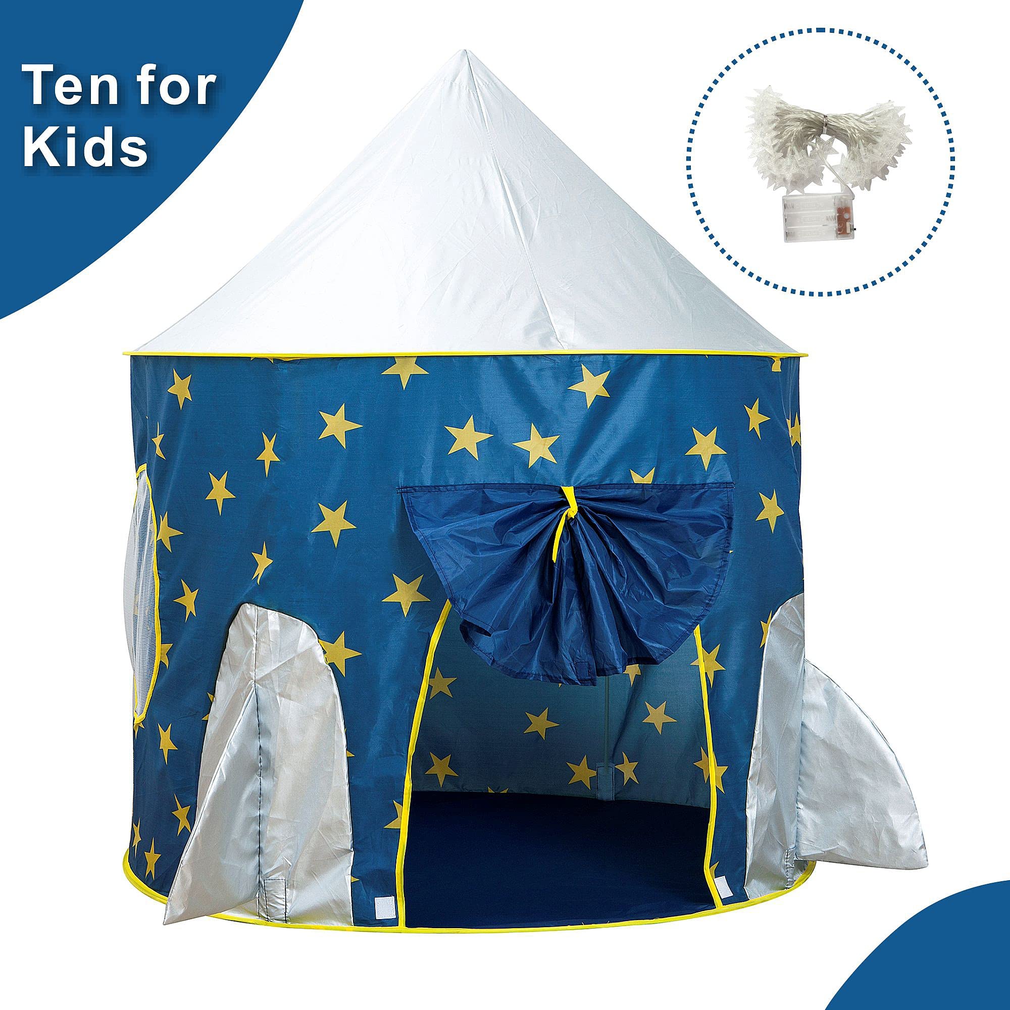 Rocket Ship Play Tent for Boys Foldable Pop Up Tents for Indoor/Outdoor 3/4/5/6/7/8/9 Year Old Kids Toys