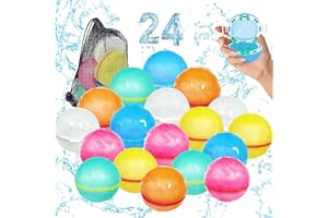 Reusable Water Balloons 24Pcs with Mesh Bag, Self Sealing Silicone Ball Latex-Free, No Clean Hassle, Easy to Fill, Summer Wat