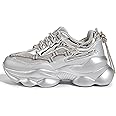 LUCKY STEP Women's 90s Chunky Sneakers Sparkly Bling Rhinestone Rope Platform Casual Thick Dad Rave Walking Shoes