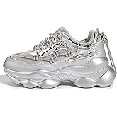 LUCKY STEP Women's 90s Chunky Sneakers Sparkly Bling Rhinestone Rope Platform Casual Thick Dad Rave Walking Shoes