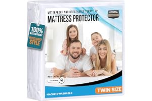 Twin Size Mattress Protector Waterproof, Premium 200 GSM Terry Mattress Cover, Soft & Breathable Bed Cover, Fitted Sheet Style Stretchable Deep Pockets 15" by Utopia Bedding (White)