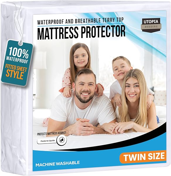 Twin Size Mattress Protector Waterproof, Premium 200 GSM Terry Mattress Cover, Soft & Breathable Bed Cover, Fitted Sheet Styl