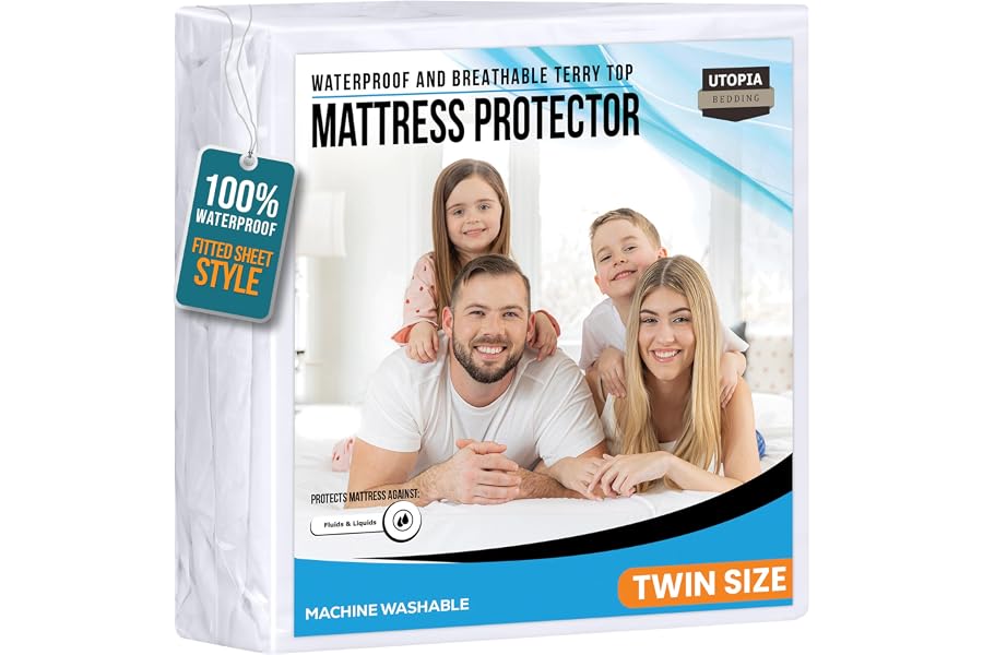 Twin Size Mattress Protector Waterproof, Premium 200 GSM Terry Mattress Cover, Soft & Breathable Bed Cover, Fitted Sheet Styl