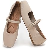 putaoma Women's Flats Shoes Foldable Mary Jane Ballet Flat for Women Comfortable Dress Square Toe Womens Knit Shoe for Casual Office Work