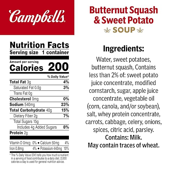 CAMPBELL’S SIPPING SOUP, BUTTERNUT SQUASH AND SWEET POTATO SOUP, 11.1 OZ MICROWAVABLE CUP