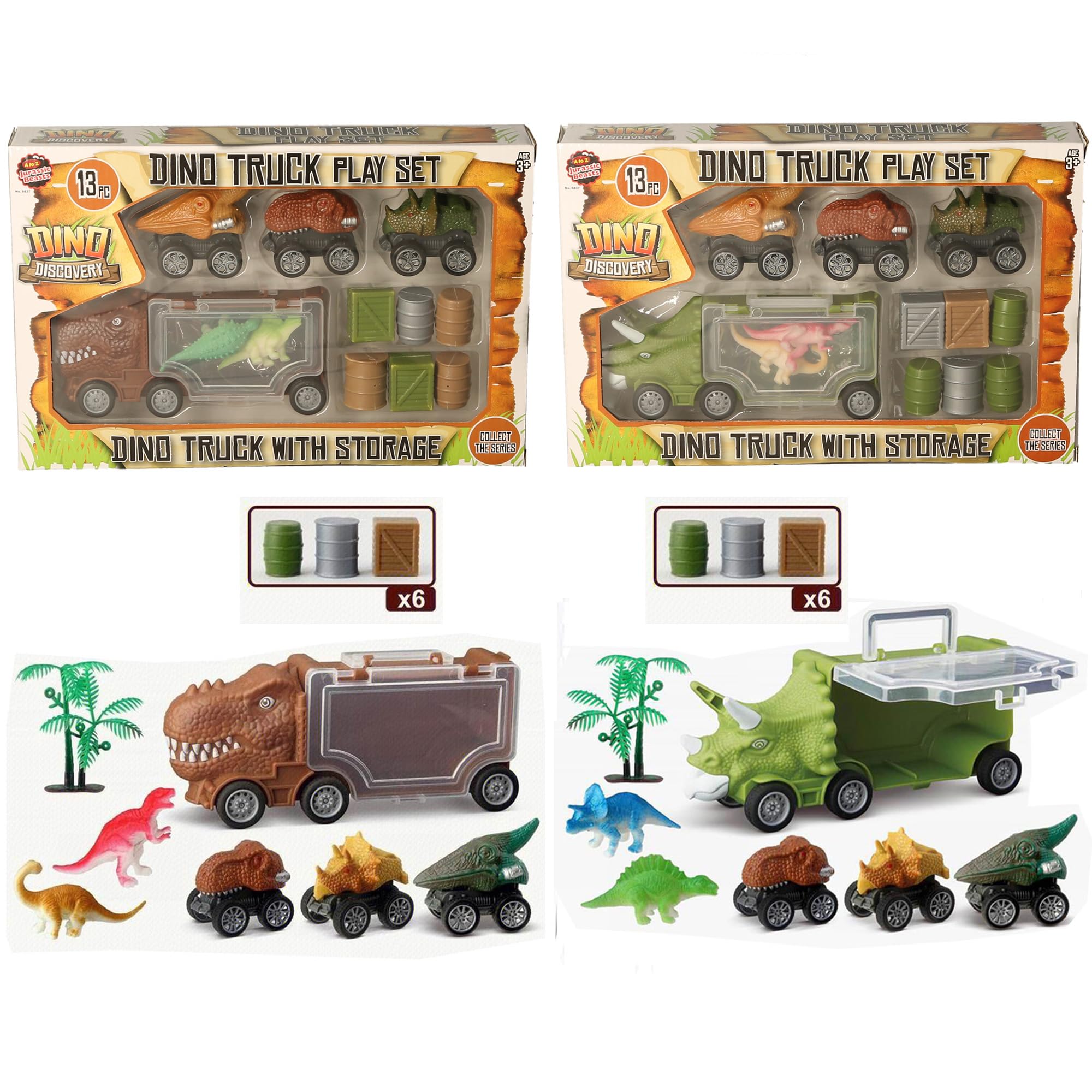 Dino Discovery Truck Play Set, 13 Pieces with Storage, Dinosaur Transport Vehicles, Ages 3+
