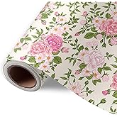 JarThenaAMCS Vintage Flower Wrapping Paper -Mini Roll- 17 In x 32.8 Ft Pink Rose Gift Wrap Paper for Wedding Baby Shower Birthday Party Wrapping Supplies