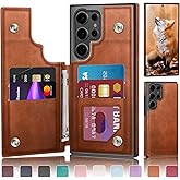 DJDUCK Designed for Samsung Galaxy S22 Ultra Case Wallet with Card Holder, [Magnetic Clasp Cover] [RFID Blocking Leather Protection] Shockproof Women Men Cases for Samsung S22 Ultra Light Brown
