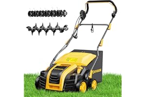 EVEAGE 16-Inch 15 Amp Electric Corded Dethatcher & Scarifier, 5-Position Depth Adjustment, 14.5gal Collection Bag, Increases Lawn Health, EDS16S-A