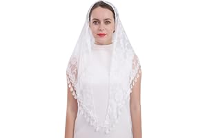 Cilkus Lace veil Triangle Mantilla veil Shawl or Scarf Latin Mass Head Cover with Fringed lace