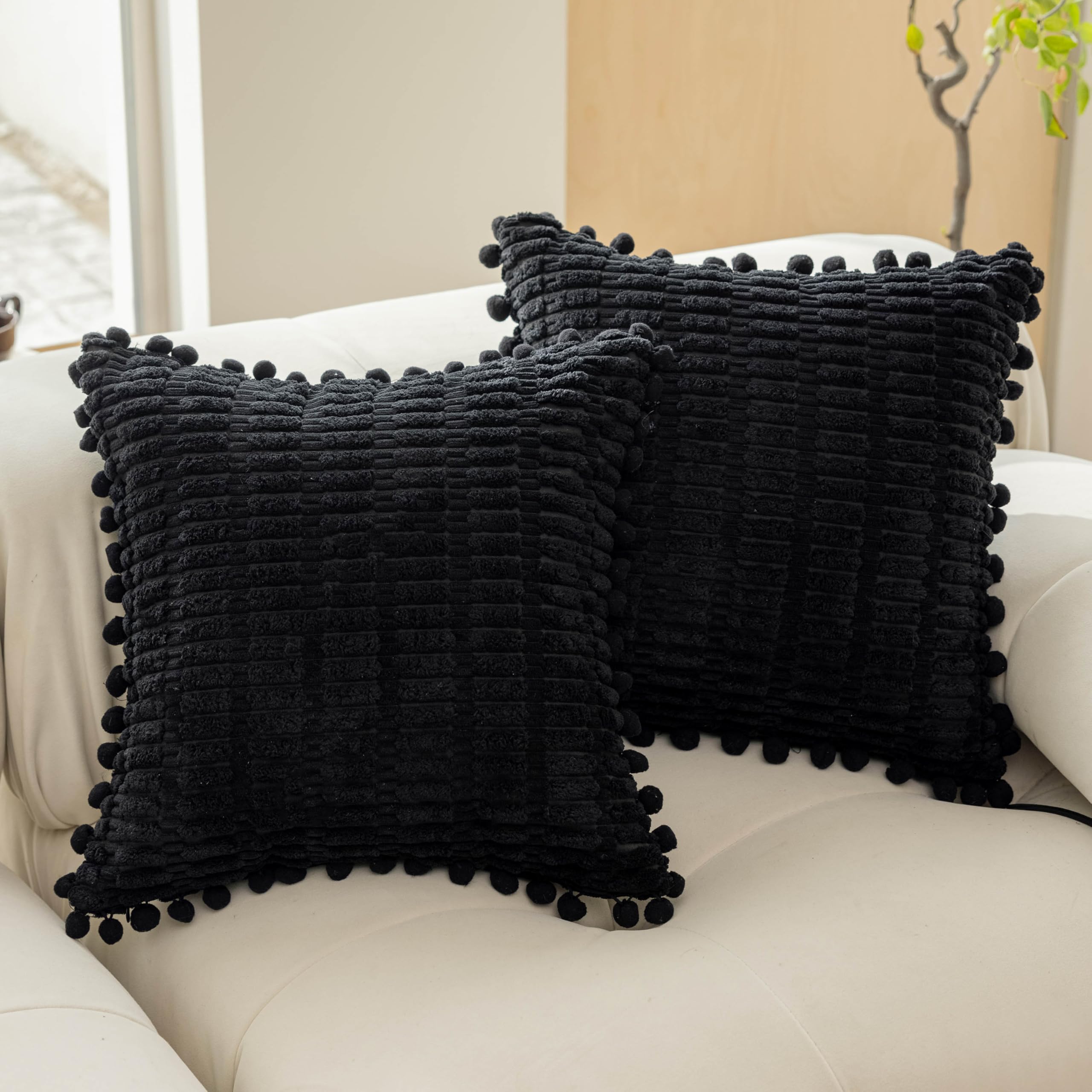 Home Brilliant Black Cushion Cover for Party, Decorative Halloween Cushions for Indoor Use, Soft Cushion Covers for Sofa, 2 Pcs, Black, 45cm x 45cm