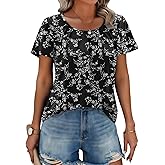 Zeagoo Women's Summer Tunic Tops Short Sleeve Floral Boho Casual T Shirts Pleated Crewneck Flowy Relax Fit Soft Blouses