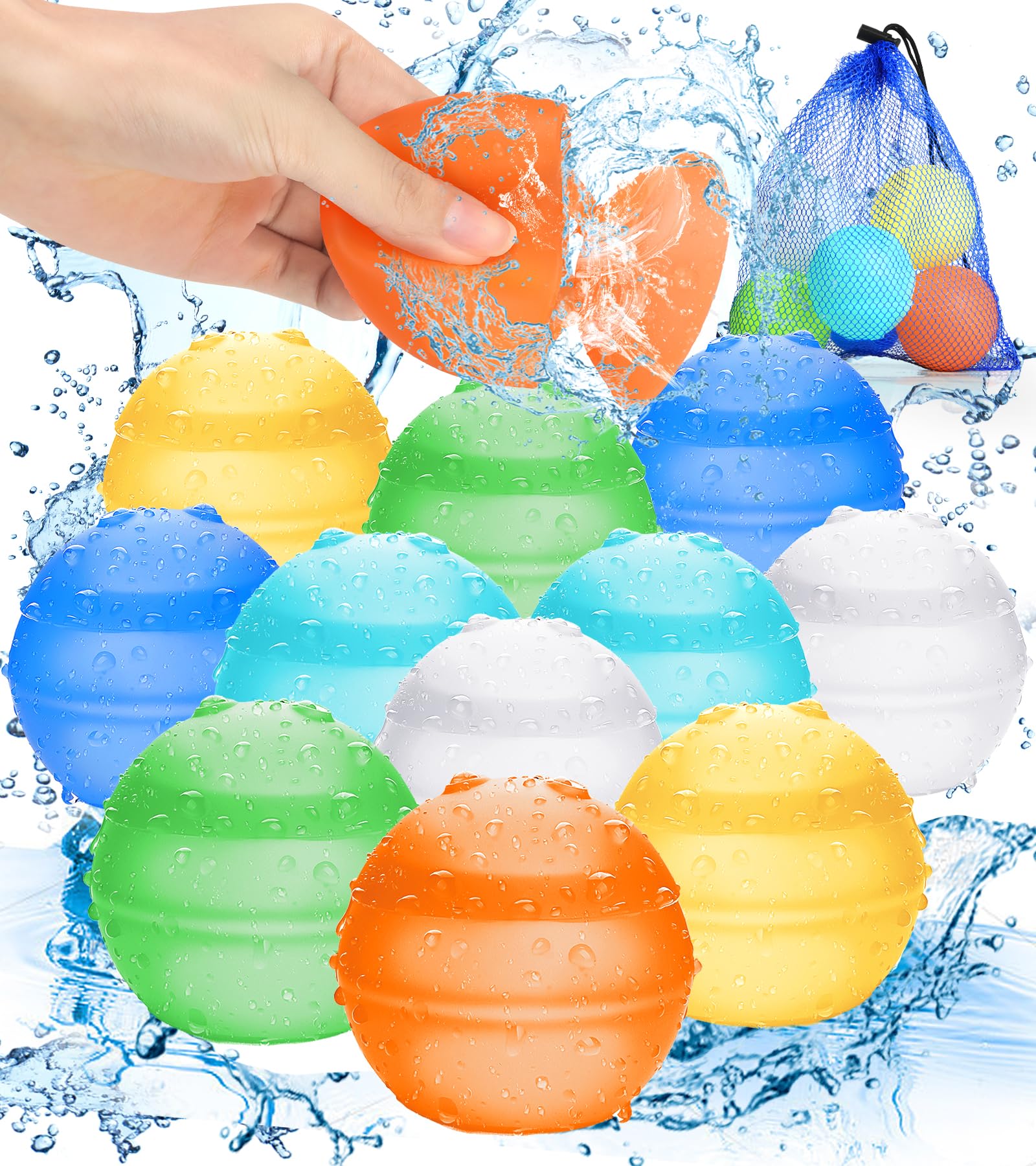 Photo 1 of Reusable Water Balloons for Kids Adults,Refillable Water Balls Summer Water Toys DOLNOW Quick Fill Self-Sealing Silicone Water Balloons Outdoor Pool Toys for Boys Girls with Mesh Bag