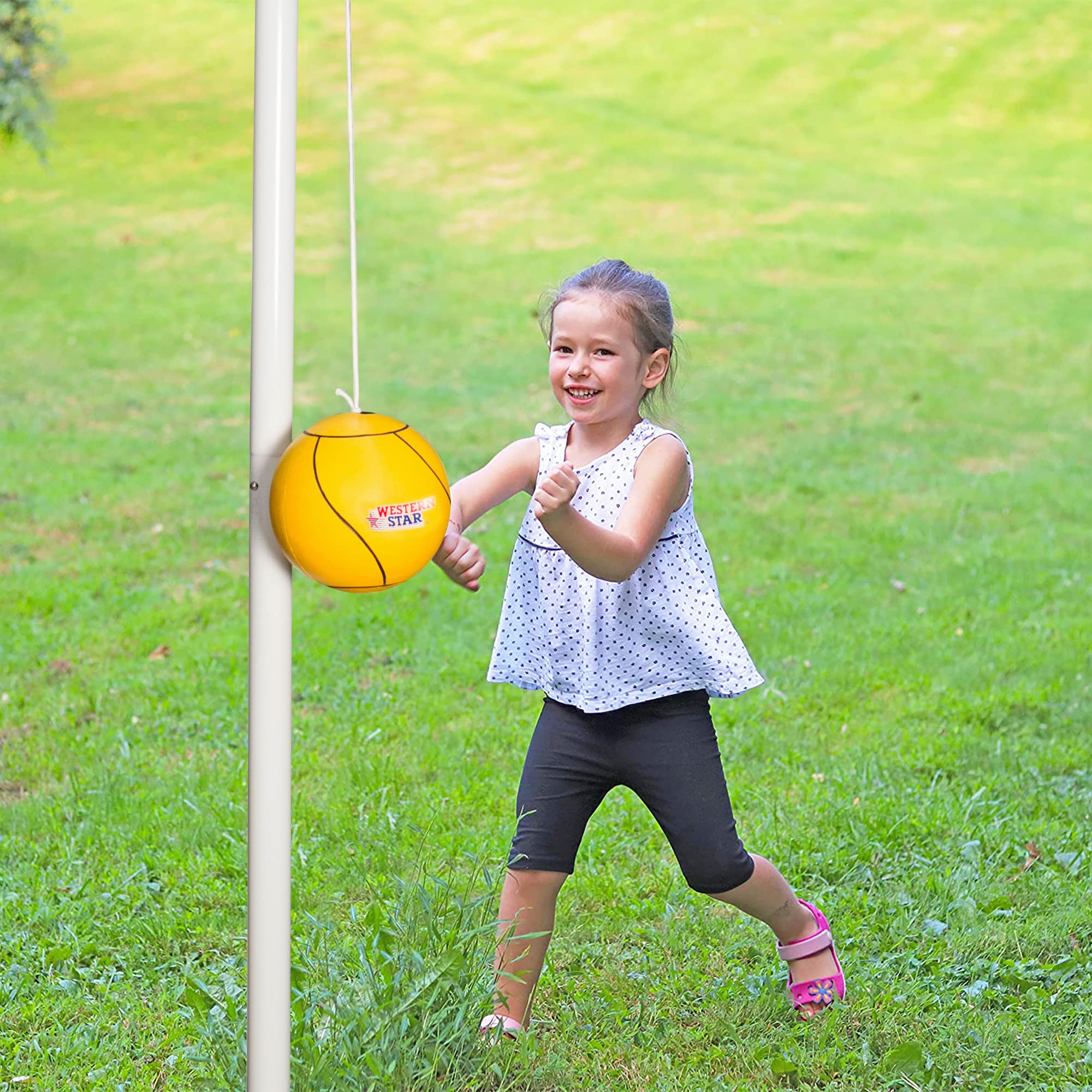 Western Star Tetherball Game Set - Classic and Original - Soft-Touch Tether Ball with 2 Durable Attached Ropes - Indoor, Outdoor, 4 Colors - Easy Attach & Play - Classic Family Outdoor Game for Kids