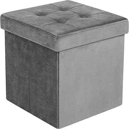 SONGMICS Puff Baúl Taburete de Almacenamiento Plegable, Banco de