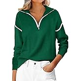 ANRABESS Womens Quarter Zip Sweaters Fall Long Sleeve V Neck Shirts Collared Business Casual Tops Knit Pullover Sweatshirts