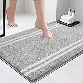 PURRUGS Bathroom Rug Non-Slip Machine Washable 24" x 36", Super Absorbent and Quick Dry Shaggy Microfiber Bath Mat, Extra Soft and Plush Bath Rug for Bathtub, Shower, and Sink, Light Grey