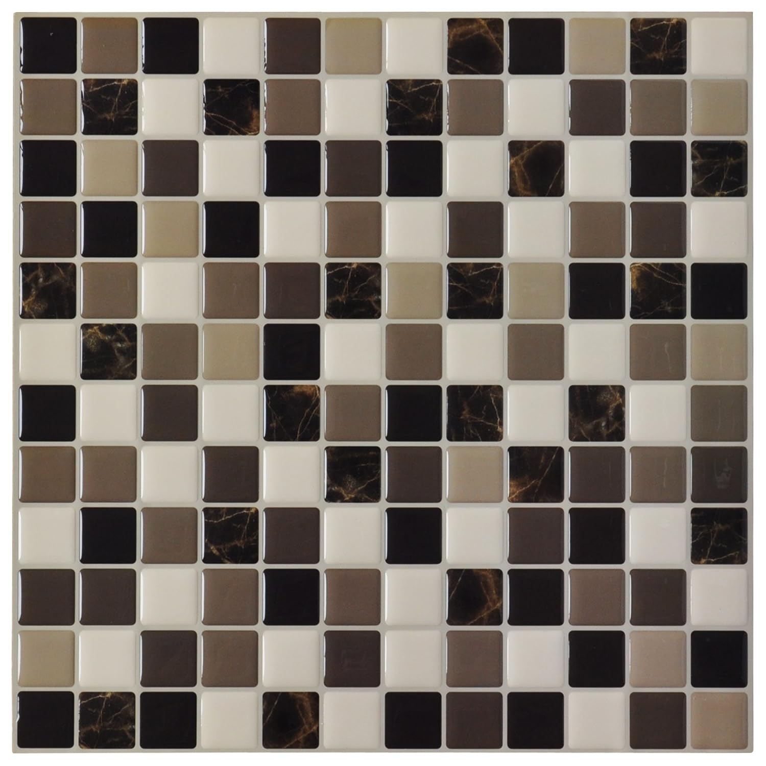 Art3d 6-Pack Backsplash Tile for Kitchen Marble Square Peel and Stick Tile, 12" x 12"