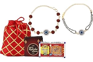 Kalakriti Rakhi for Brother Combo Set of 2 With Roli Chawal, Raksha Bandhan Greeting Card and Potli Bag Gift Pack