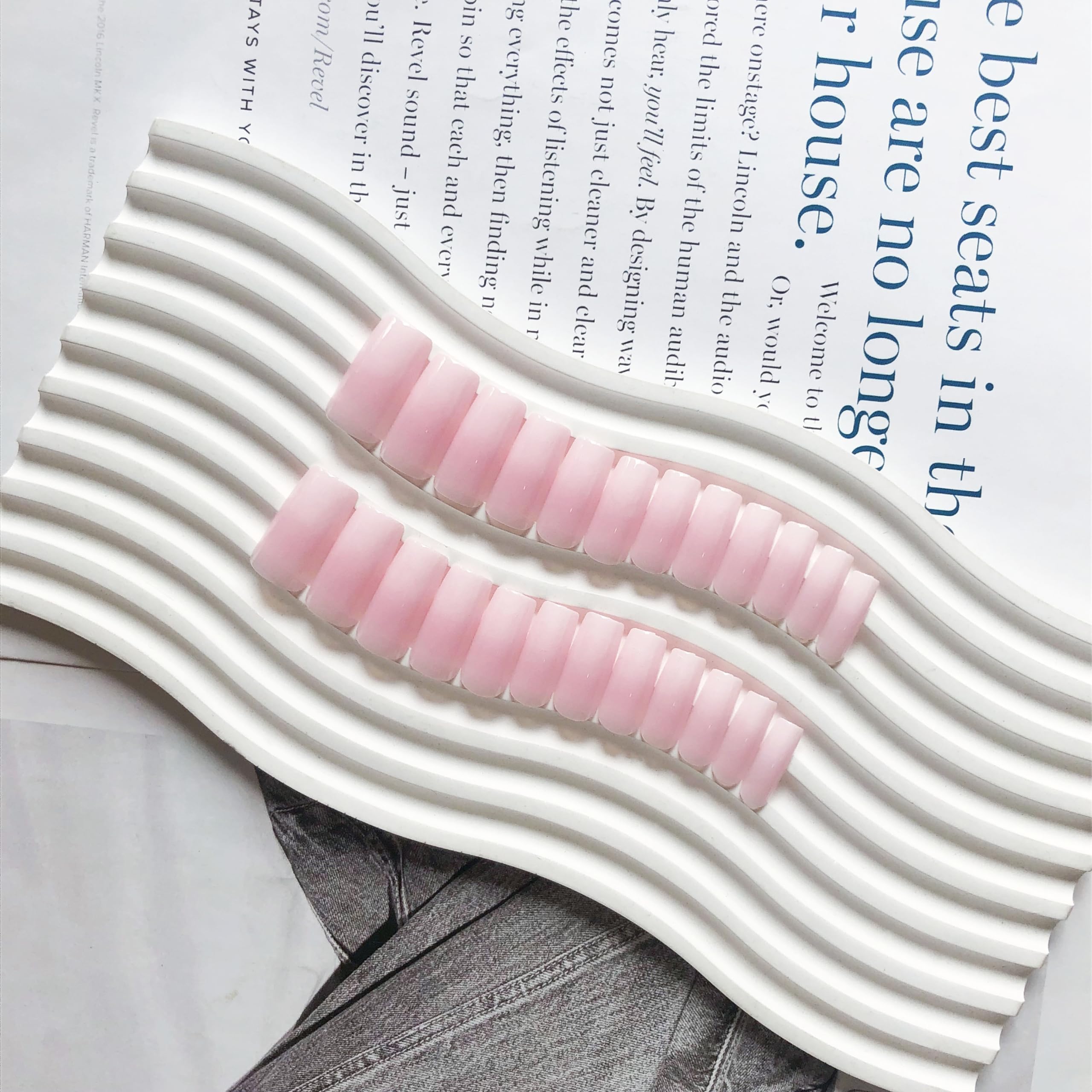 KQueenest Ombre Pink Press on Nails Long Square Shaped Gradient French Fake Nails Press Ons, Natural Gel Square Tips - 24 Pcs Coffin Acrylic False Nails Set for Women Daily Wear - Image 3