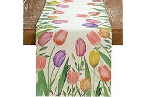 GEEORY Tulips Spring Table Runner 13 x 72 Inch, Floral Decorative Rustic Farmhouse Table Decoration for Kitchen Dinning, Indoor Outdoor Dinner Party Decor GT147-72