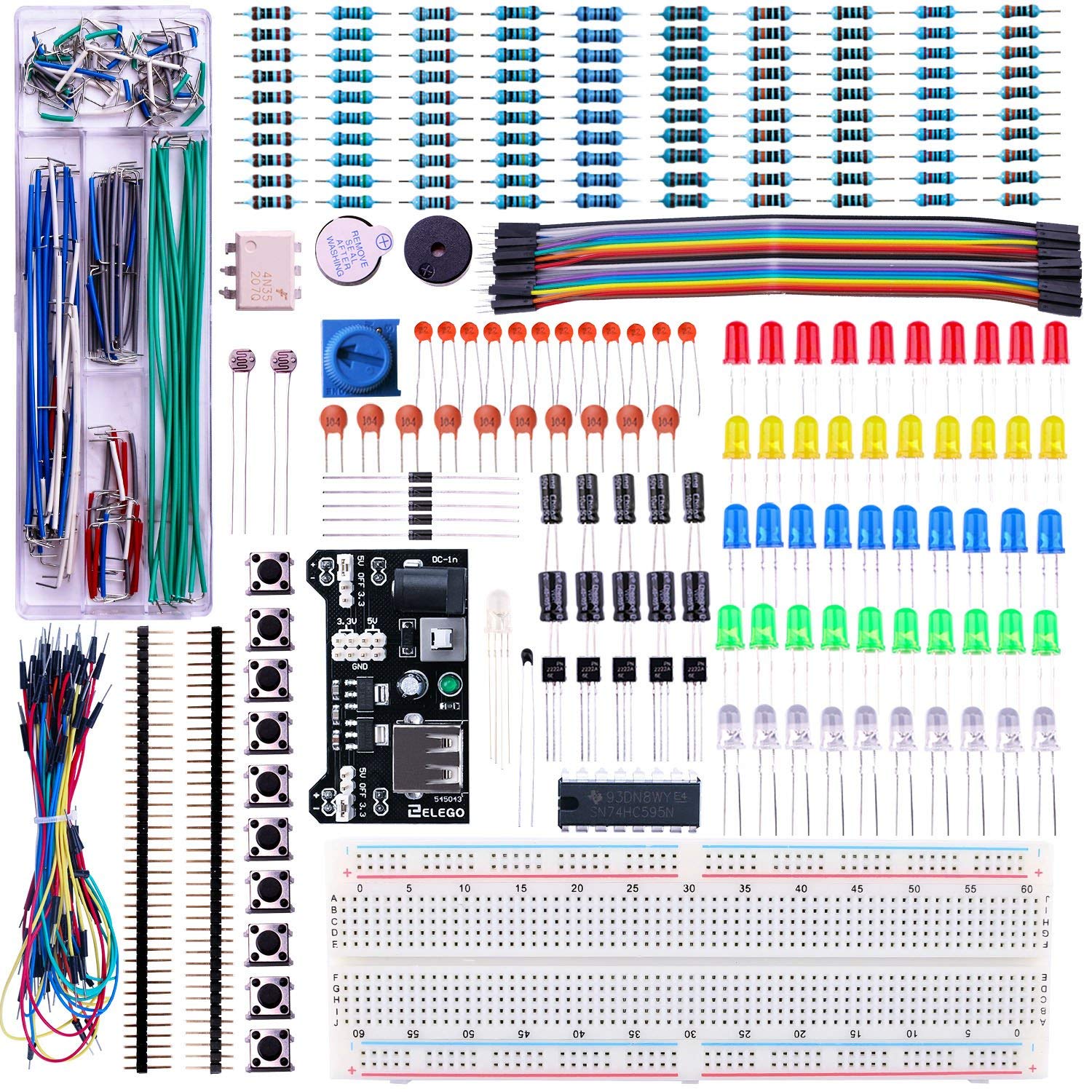 ELEGOO Electronics Fun Kit with Power Supply Module, Jumper Wire, Precision Potentiometer, 830 tie-points Breadboard for Arduino, Raspberry Pi, STM32, Datesheet Available