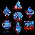 AUSTOR 7-Die DND Dice Set Handmade Sharp Edge Polyhedral Dice for Dungeons and Dragons RPG MTG Table Games（Flame Red & Ice Blue）