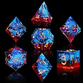 AUSTOR 7-Die DND Dice Set Handmade Sharp Edge Polyhedral Dice | for Dungeons and Dragons RPG MTG Table Games（Flame Red &amp; Ice Blue）