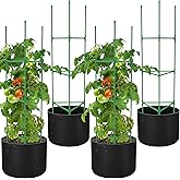 4 Packs 47 x 12 Inch Garden Tomato Cages with Grow Bags- Triangle Plant Support Trellis Assembled with Planter Bags- Garden C