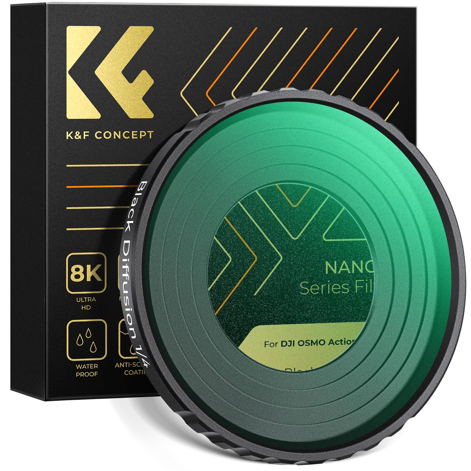 K&F Concept Black Diffusion 1/4 Filter for DJI Osmo Action 5 Pro & Action 4, Black-mist 1/4 Optical Glass with 28-layer Coating Camera Accessories
