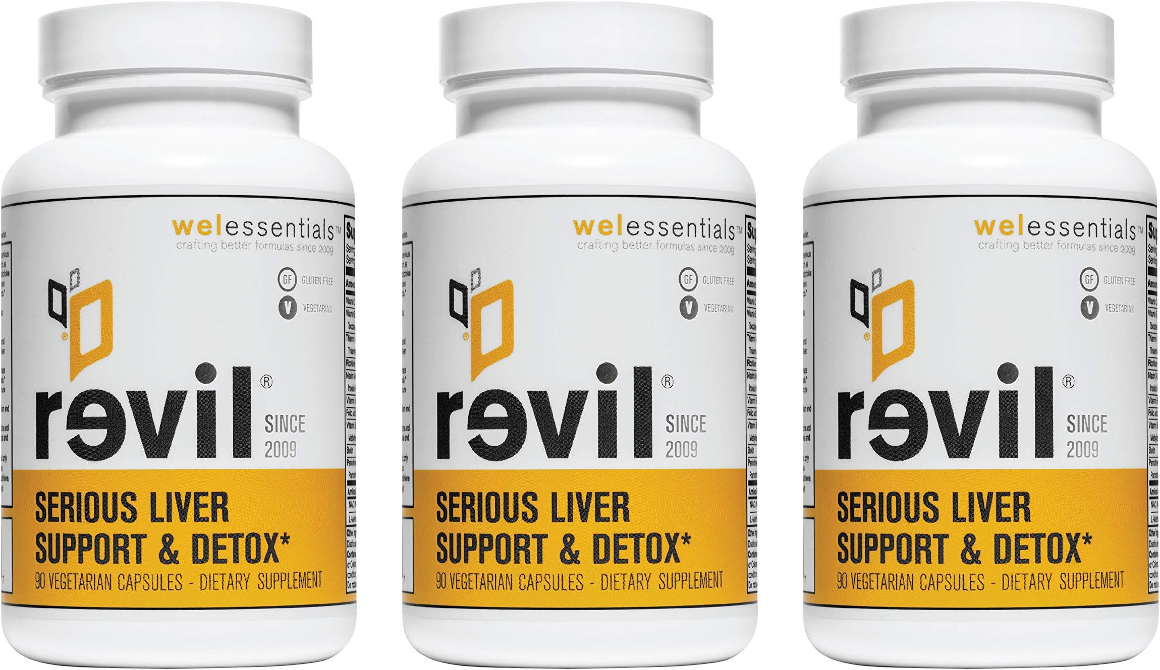 WelEssentials Liver Detox and Herbal Support - 3 Pack 90 Vegetarian Capsules - Revil Dietary Supplement with Organic Milk Thistle, Burdock Vitamin C and NAC - 30 Day Detox - Gluten-Free