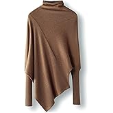 Ciovkis Women's Merino Wool Blend Oversized Sweater Fall Winter Turtleneck Ribbed Batwing Sleeve Asymmetrical Knit Pullover