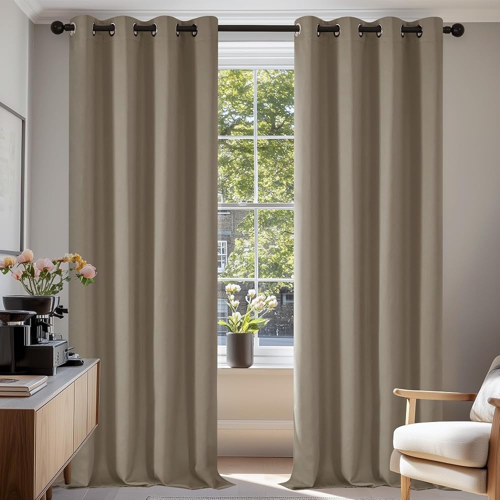 Deconovo Curtains Thermal Insulated Blackout Ring Top Taupe 52x54 1 Pair