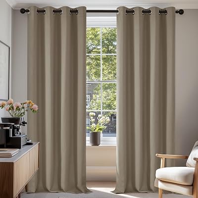 Deconovo Curtains Thermal Insulated Blackout Taupe 52x63 Eyelet Pair
