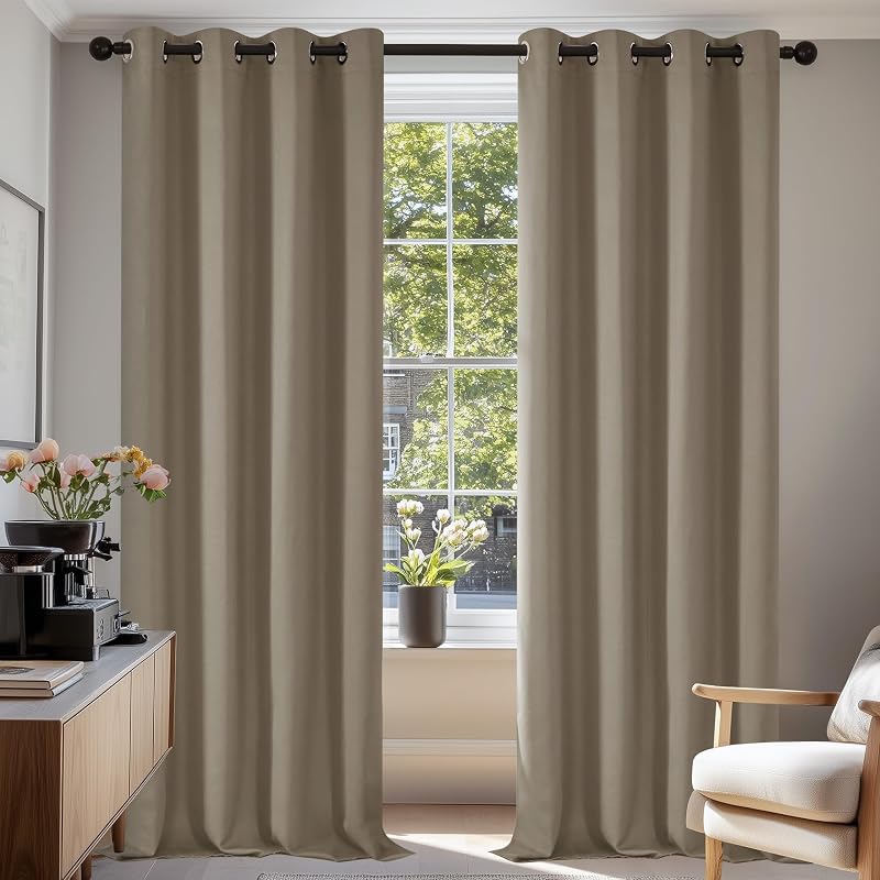 Deconovo Curtains Thermal Insulated Blackout Ring Top Taupe 52x54 1 Pair