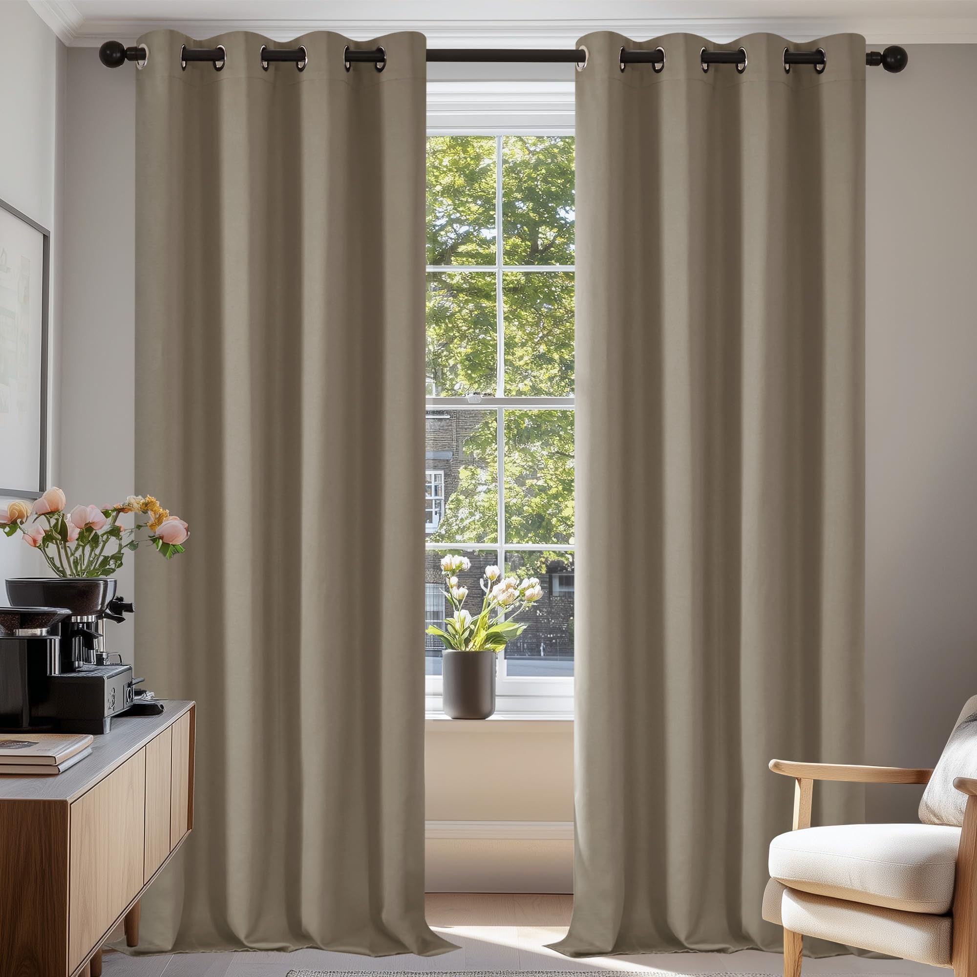 Deconovo Super Soft Solid Thermal Insulated Blackout Curtains for Bedroom Eyelet 55x87 Inch Two Panels Tan Brown