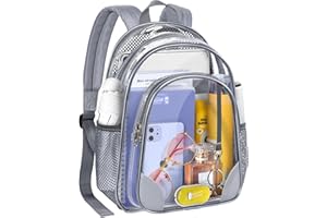 GEAMSAM Clear Mini Backpack Stadium Approved 12x12x6 Small Heavy Duty Transparent Backpacks for Work Festival Security Travel - Gray