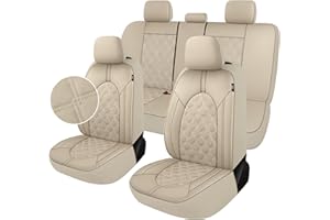 YGL Luxury PU Leather Car Seat Covers Full Set, Non-Slip Seat Cover Protectors, Universal Fit for Cars, Trucks, SUVs, Vans, Pickups, Airbag Compatible, Seat Covers for Car Interior (Beige)