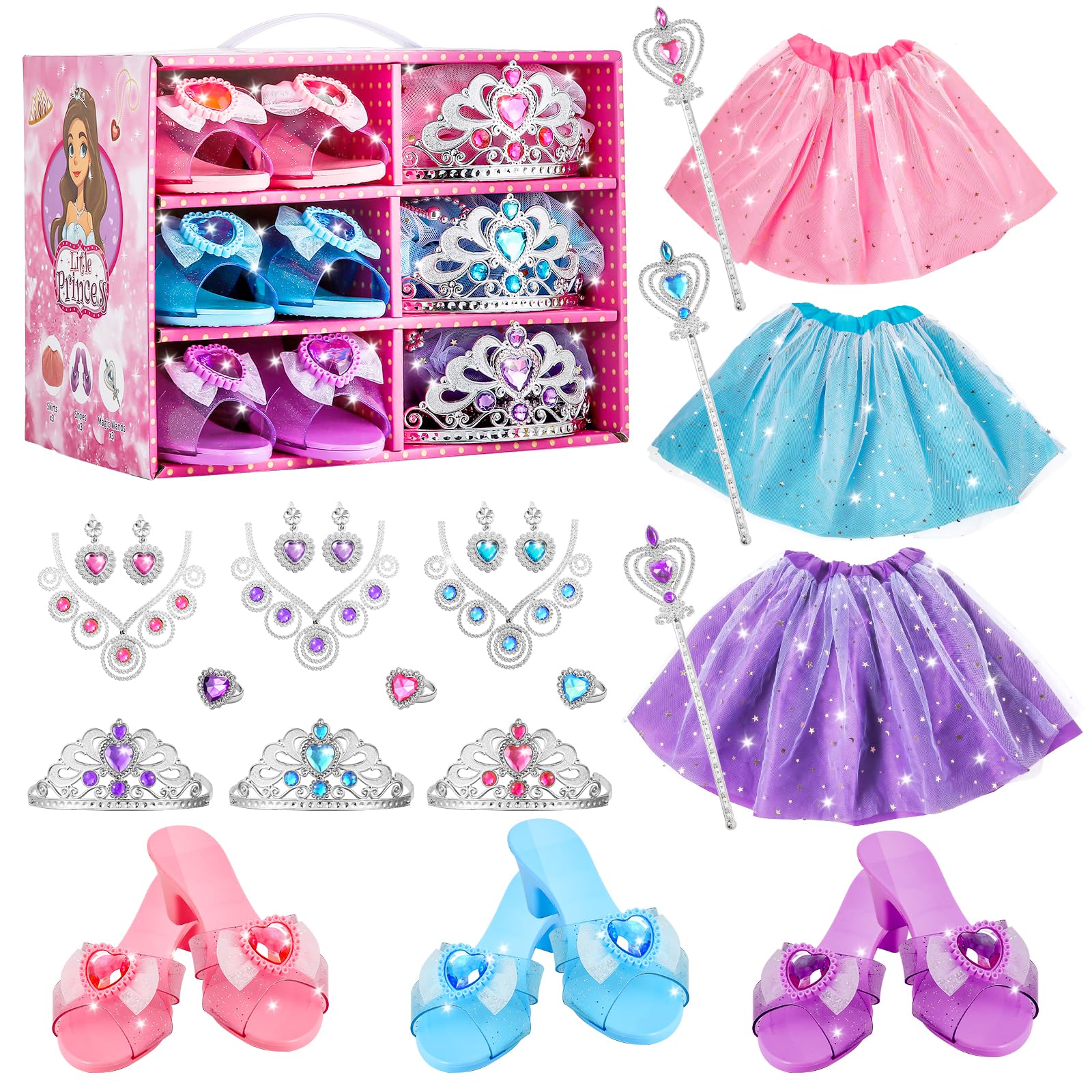 Photo 1 of ShyLizard Princess Dress Up Sets for Girls 4-6, Costumes Set with Princess Dresses, Shoes and Accessories, Kids' Dress Up Play Toy for 3 4 5 6 Year old Toddler Girl Birthday Gift