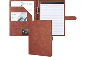 Mymazn Padfolio Portfolio Folder, Faux Leather Interview Resume Folder with Document Organizer & Business Card Holder, Letter-Sized Notepad Legal Pad Holder for Men Women (Dark Brown)