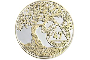 47 Year XL 40mm Nickel & Gold Plated AA Coin - Sobriety Mint Twisted Tree of Life Recovery Medallion/Chip - Silver/Gold